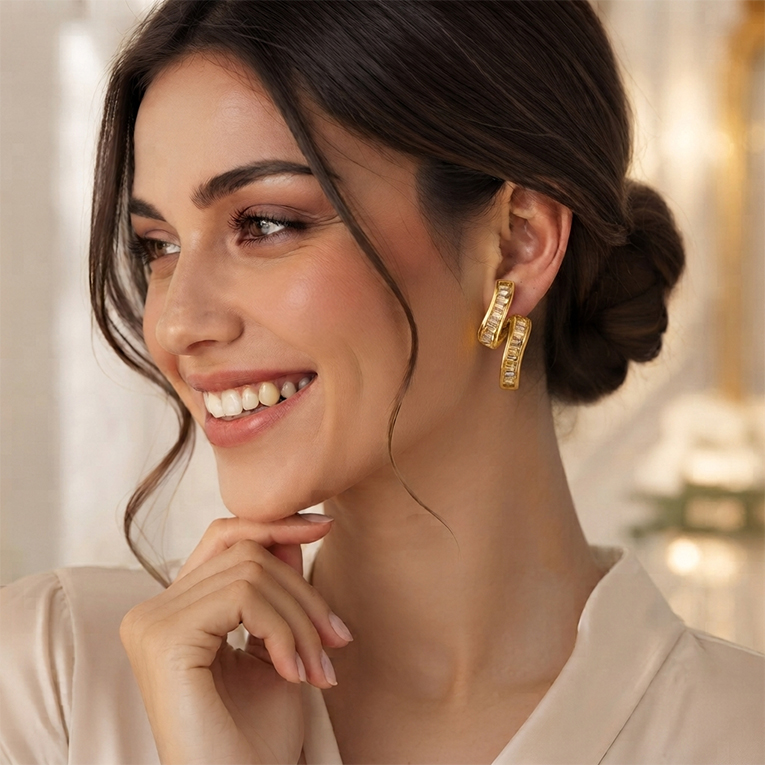 ARETE LISTON ZIRCONIA CHAPA DE ORO 18 KT